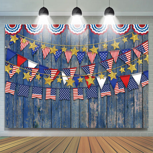 Lofaris USA Blue Wooden Plank Wall Independence Day Backdrop