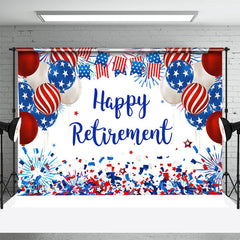 Lofaris USA Flag Balloons Sparkle Happy Retirement Backdrop