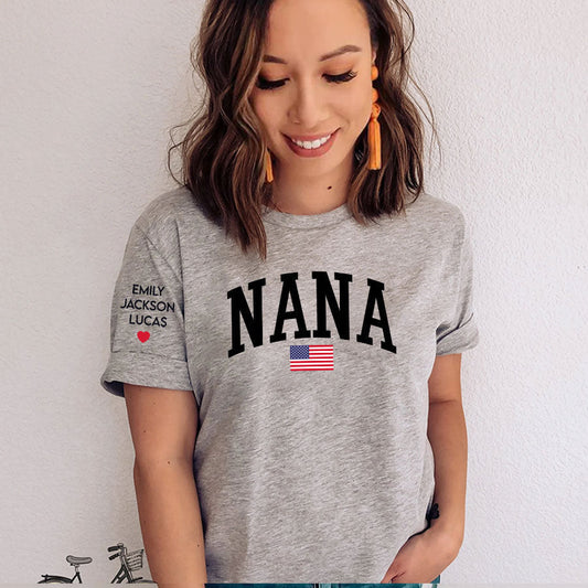 Lofaris USA Flag Love Grandma And Kids Custom Family T - Shirt