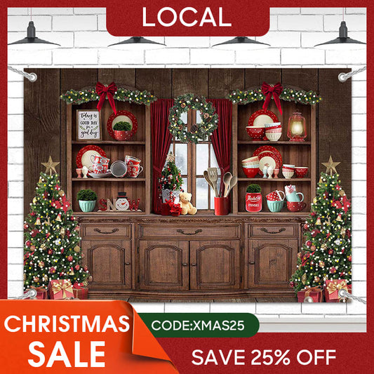 Lofaris (7 Day Delivery) Festive Christmas Vibe Trees Brown Cupboard Backdrop