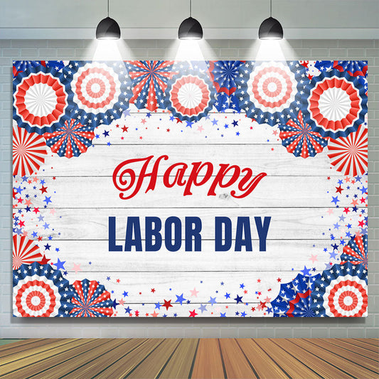 Lofaris USA Paper Flowers Stars White Wood Labor Day Backdrop
