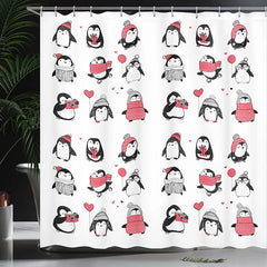 Lofaris Various Cute Penguins Pattern White Shower Curtain