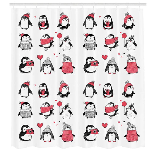 Lofaris Various Cute Penguins Pattern White Shower Curtain