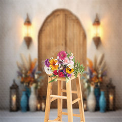 Lofaris Vase Plant Lights Wood Door Boho Photo Backdrop