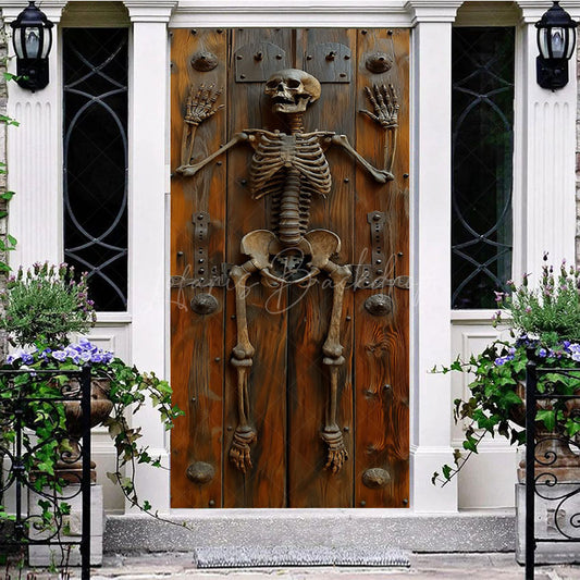 Lofaris Vinatge Skeleton Wooden Wall Halloween Door Cover