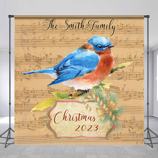Lofaris Vintage Acoustic Blue Birds Custom Christmas Backdrop