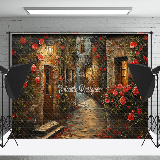 Lofaris Vintage Alley Red Rose Leaves Valentines Day Backdrop