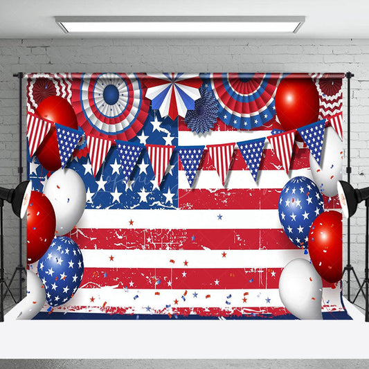 Lofaris Vintage American Flag Balloons Labor Day Backdrop