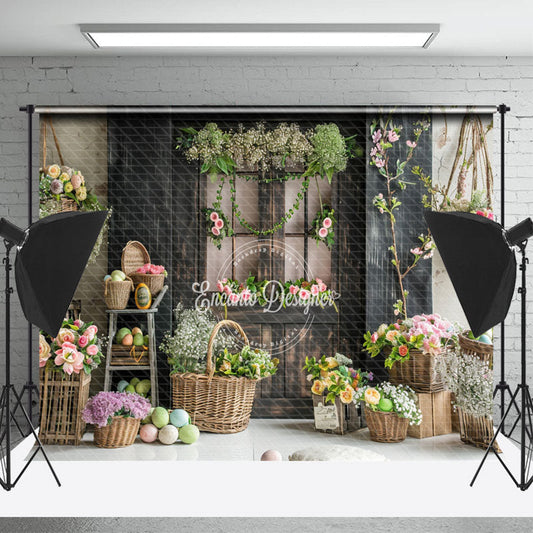 Lofaris Vintage Black Wooden Door Floral Photo Backdrop