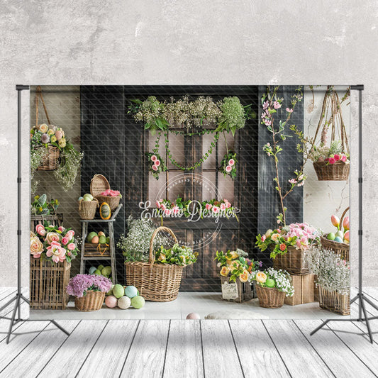 Lofaris Vintage Black Wooden Door Floral Photo Backdrop