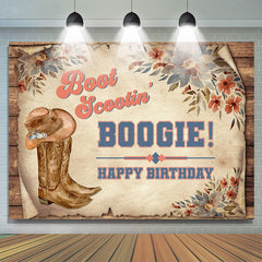 Lofaris Vintage Boogie Cowboy Boots Happy Birthday Backdrop