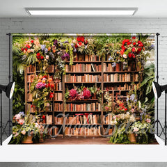 Lofaris Vintage Bookcase Floral Plants Photoshoot Backdrop