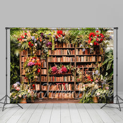 Lofaris Vintage Bookcase Floral Plants Photoshoot Backdrop