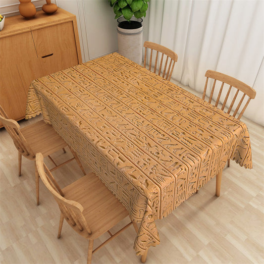 Lofaris Vintage Civilization Symbols Records Brown Tablecloth