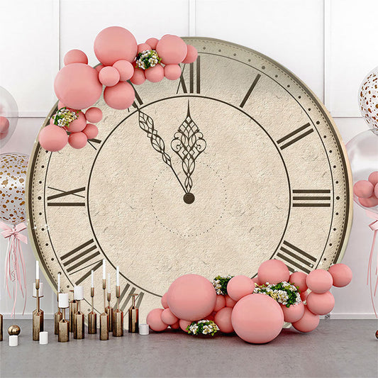 Lofaris Vintage Clock Happy New Years Round Backdrop Cover