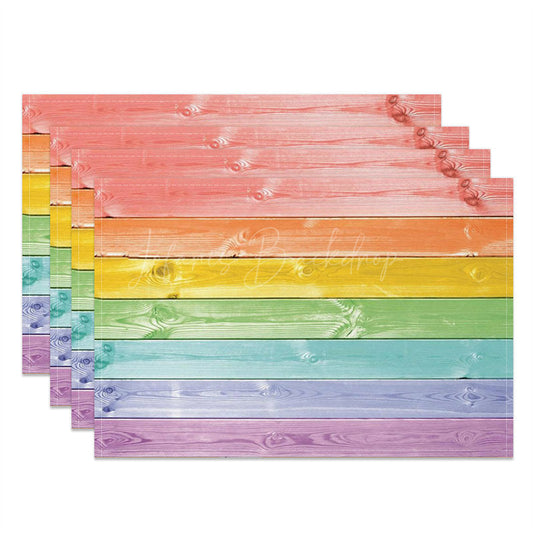 Lofaris Vintage Colorful Rainbow Wooden Set Of 4 Placemats