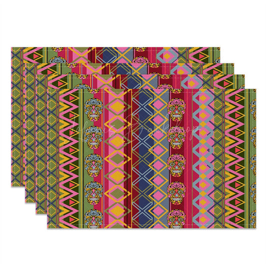 Lofaris Vintage Colorful Skull National Set Of 4 Placemats
