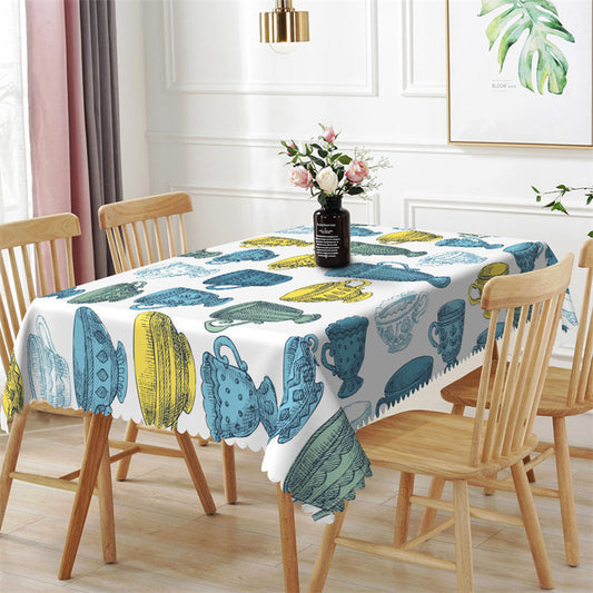 Lofaris Vintage Elegant Artistic Cups Rectangle Tablecloth