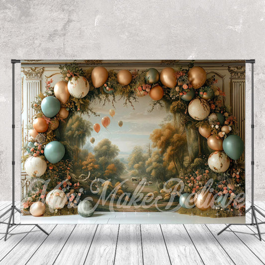 Lofaris Vintage Floral Balloon Birthday Cake Smash Backdrop