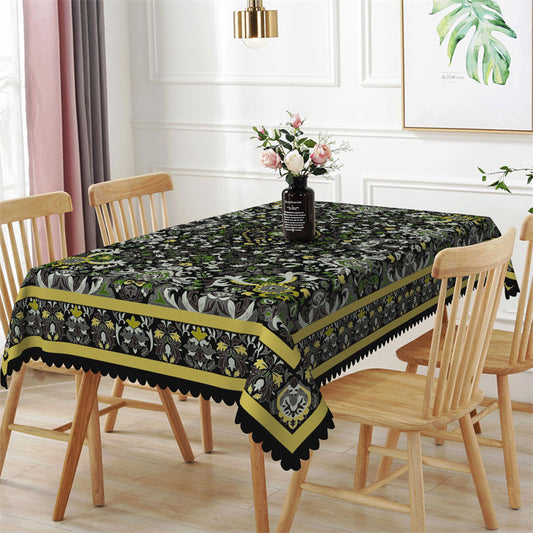 Lofaris Vintage Floral Boho Green Black Rectangle Tablecloth