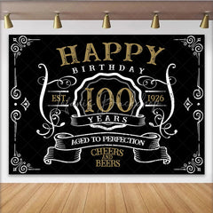 Lofaris Vintage Gold Black Perfection 100th Birthday Backdrop
