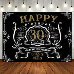 Lofaris Vintage Gold Black Perfection 30th Birthday Backdrop