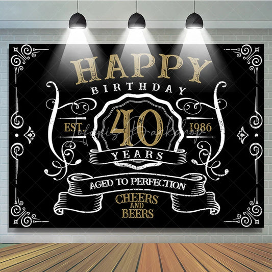 Lofaris Vintage Gold Black Perfection 40th Birthday Backdrop