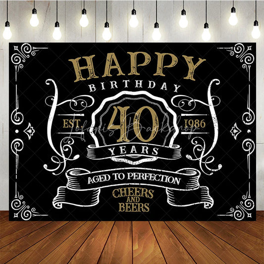 Lofaris Vintage Gold Black Perfection 40th Birthday Backdrop