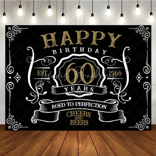 Lofaris Vintage Gold Black Perfection 60th Birthday Backdrop