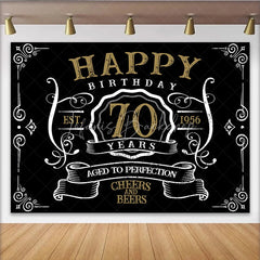 Lofaris Vintage Gold Black Perfection 70th Birthday Backdrop