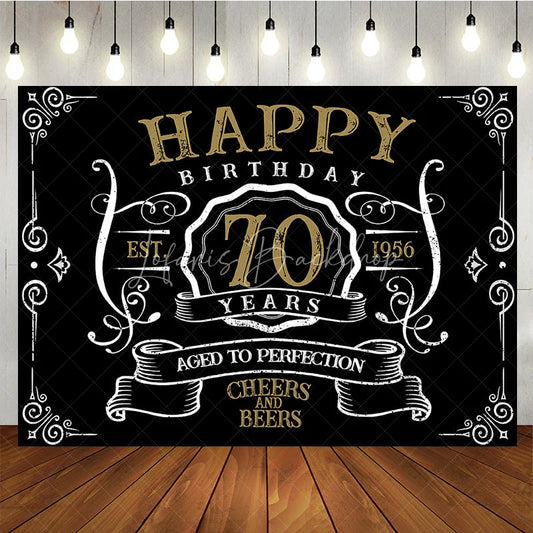 Lofaris Vintage Gold Black Perfection 70th Birthday Backdrop