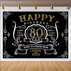 Lofaris Vintage Gold Black Perfection 80th Birthday Backdrop