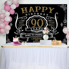Lofaris Vintage Gold Black Perfection 90th Birthday Backdrop