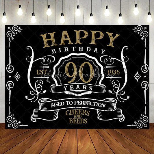 Lofaris Vintage Gold Black Perfection 90th Birthday Backdrop