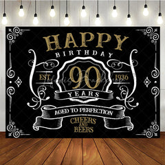 Lofaris Vintage Gold Black Perfection 90th Birthday Backdrop
