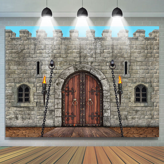 Lofaris Vintage Kingdom Knight Wood Door Castle Wall Backdrop