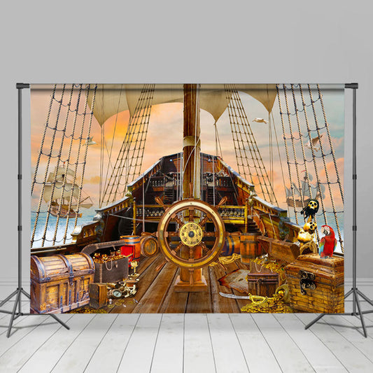 Lofaris Vintage Pirate Ship Wooden Backdrop Party Decor