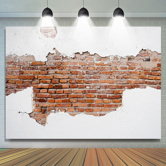 Lofaris Vintage Shabby Brick White Red Wall Photo Backdrop