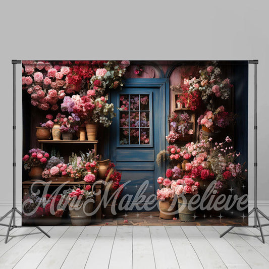 Lofaris Vintage Shop Blue Door Clay Pot Flower Backdrop