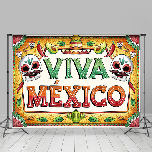 Lofaris Vintage Skull Viva Mexico Independence Day Backdrop