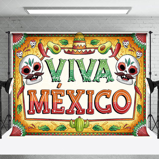 Lofaris Vintage Skull Viva Mexico Independence Day Backdrop