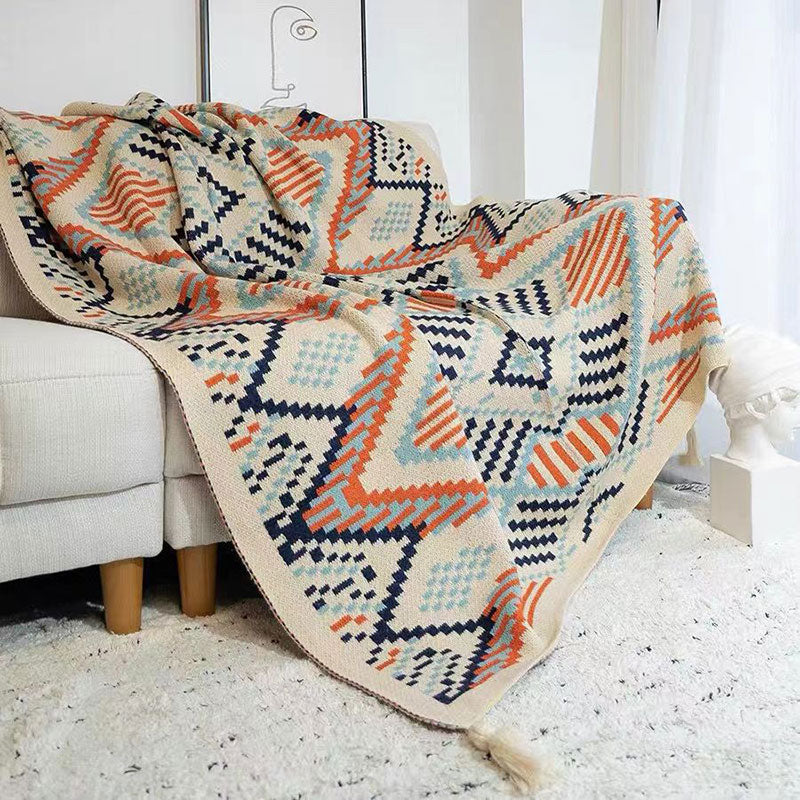 Lofaris Vintage Soft Knitted Tassel Orange Throw Blanket