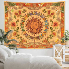 Lofaris Vintage Sunflower Sun Moon Indie Boho Wall Tapestry