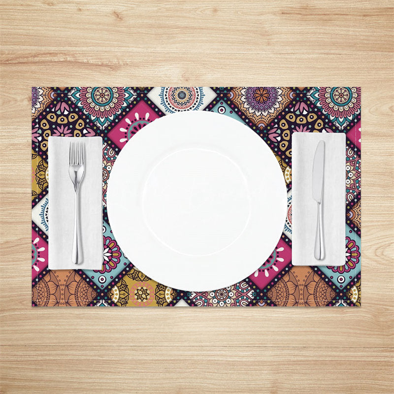 Lofaris Vintage Tribal Abstract Plaid Set Of 4 Placemats