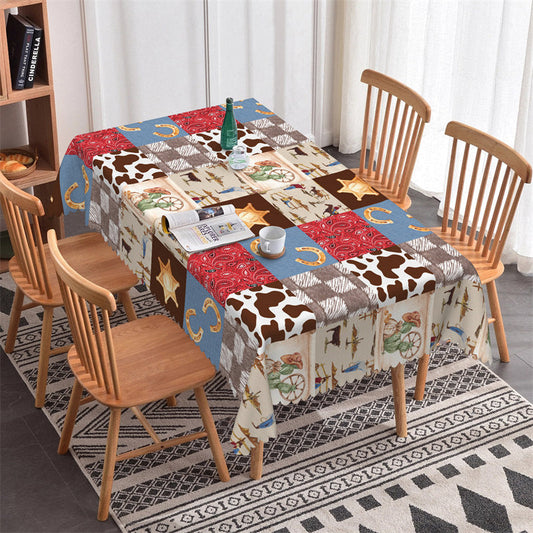 Lofaris Vintage Western Blue Red Brown Cow Splice Tablecloth