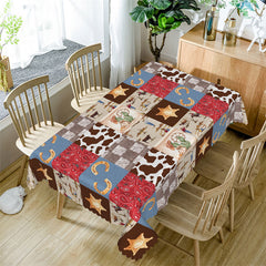 Lofaris Vintage Western Blue Red Brown Cow Splice Tablecloth