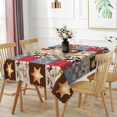 Lofaris Vintage Western Blue Red Brown Cow Splice Tablecloth