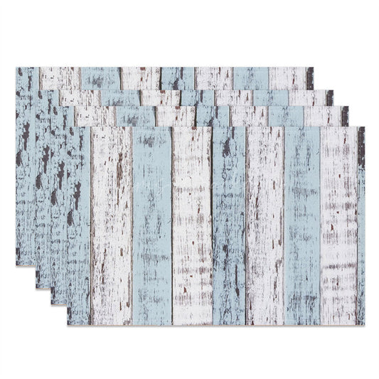 Lofaris Vintage White Blue Wood Grain Set Of 4 Placemats