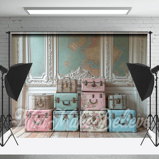 Lofaris Vintage White Wall Luggage Spring Photo Backdrop