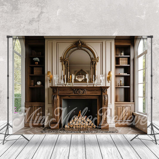 Lofaris Vintage Wooden Fireplace Window Cake Smash Backdrop